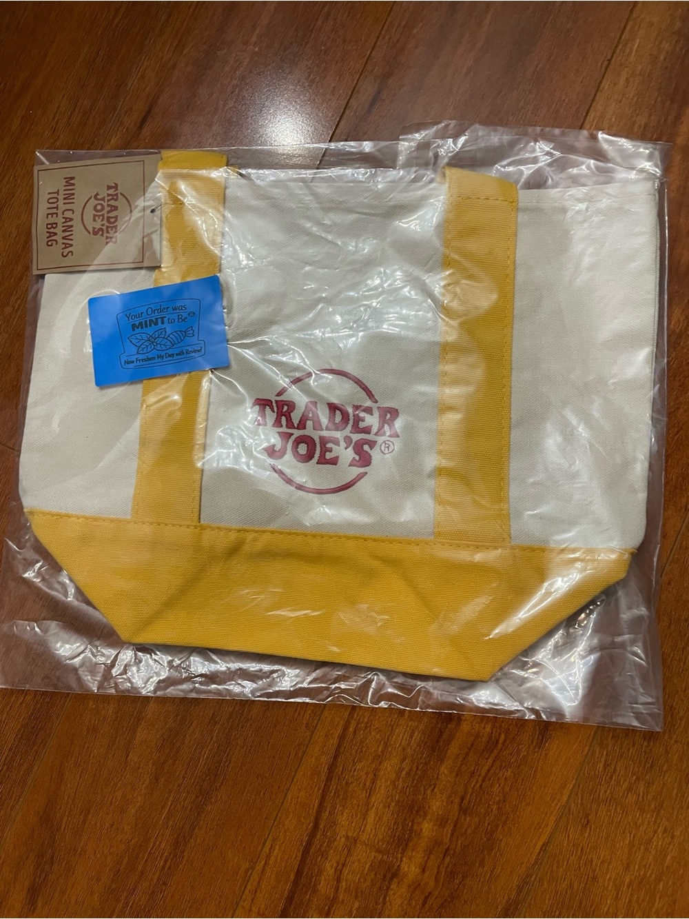 Trader Joe’s Yellow & White Mini Canvas Tote Bag nwt